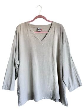 Drawstrings of Malibu Cotton Tunic Top Light Sage Green Women 3XL Coastal Resort